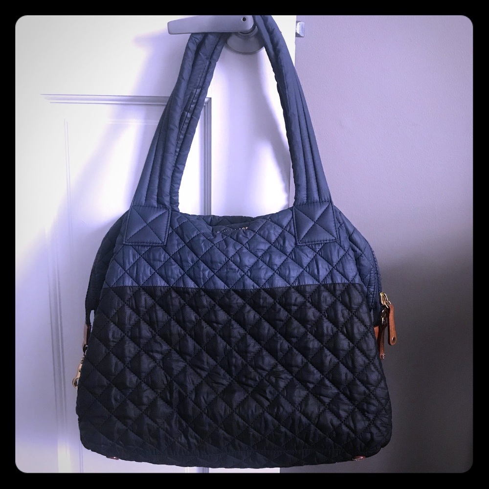 Mz Wallace large blue black color block Sutton bag